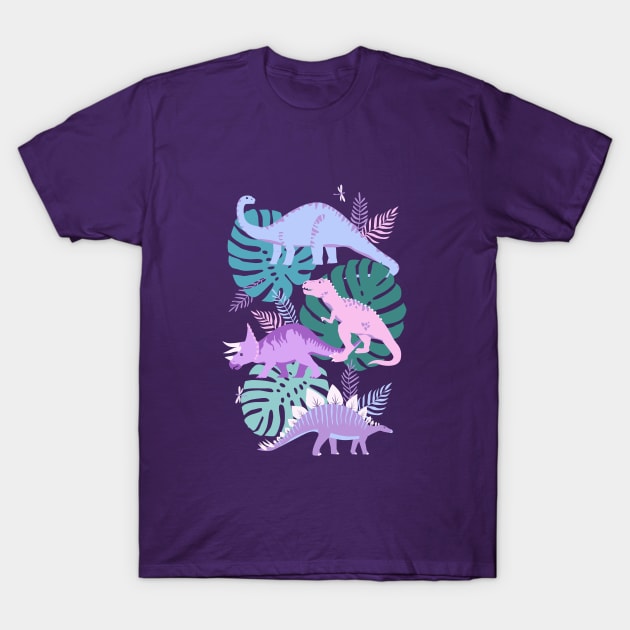 Jungle Dinosaurs - Purple T-Shirt by latheandquill